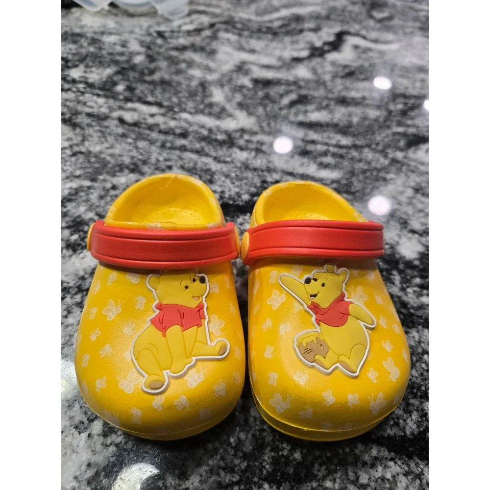 Disney Winnie the Pooh Yellow‎ Clogs Sandals Toddler Size 3 Red Strap Slip-On